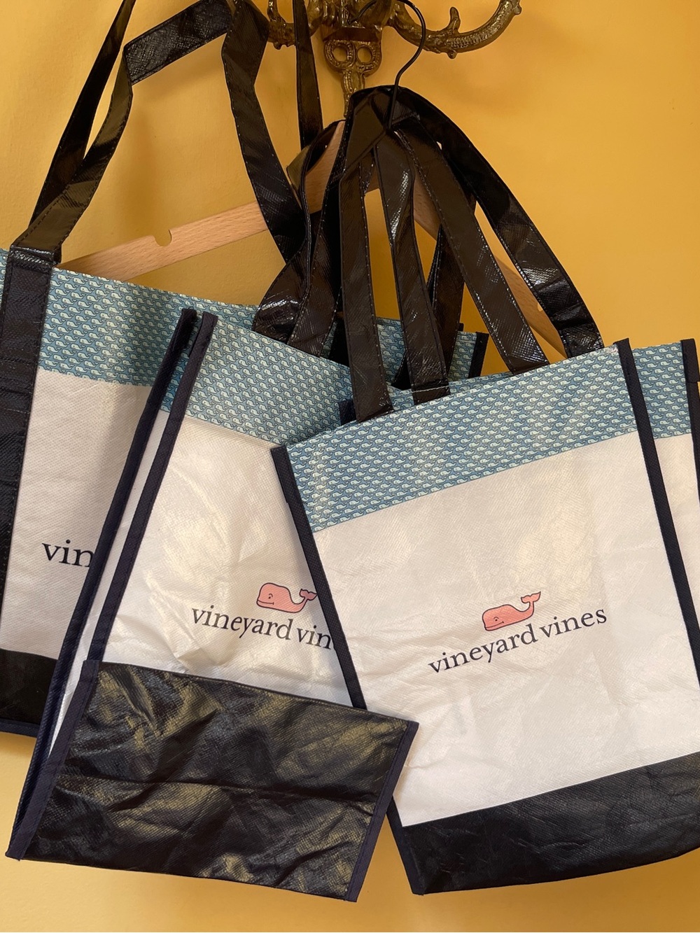 Vineyard Vines White, Navy & Pink Reusable Tote Bag Trio